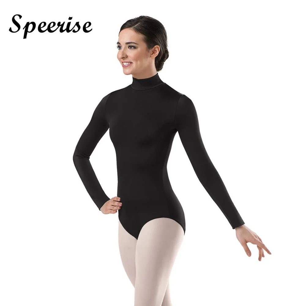 Sperise взрослый Turtlenect с длинным рукавом гимнастики трико балетное из спандекса