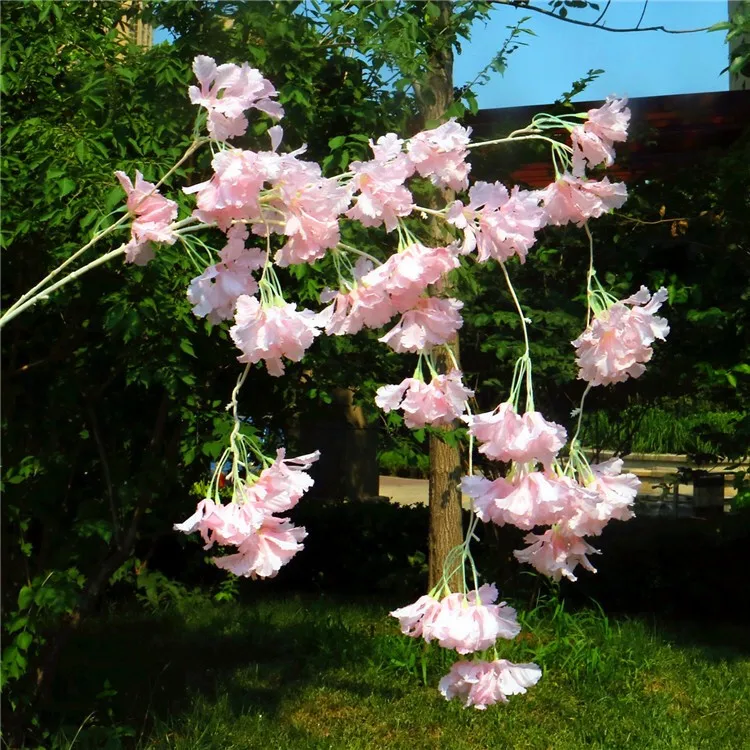 Fake Cherry Blossom Flower Rattan vine Branch Begonia Sakura Tree Stem for Event Wedding Tree Deco Artificial Decorative Flowers