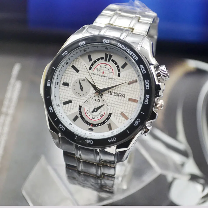 Jhlf Men's Women Three Eyes Six Needles, Steel Belt, Quartz Business Watch, Multi-function Life Waterproof