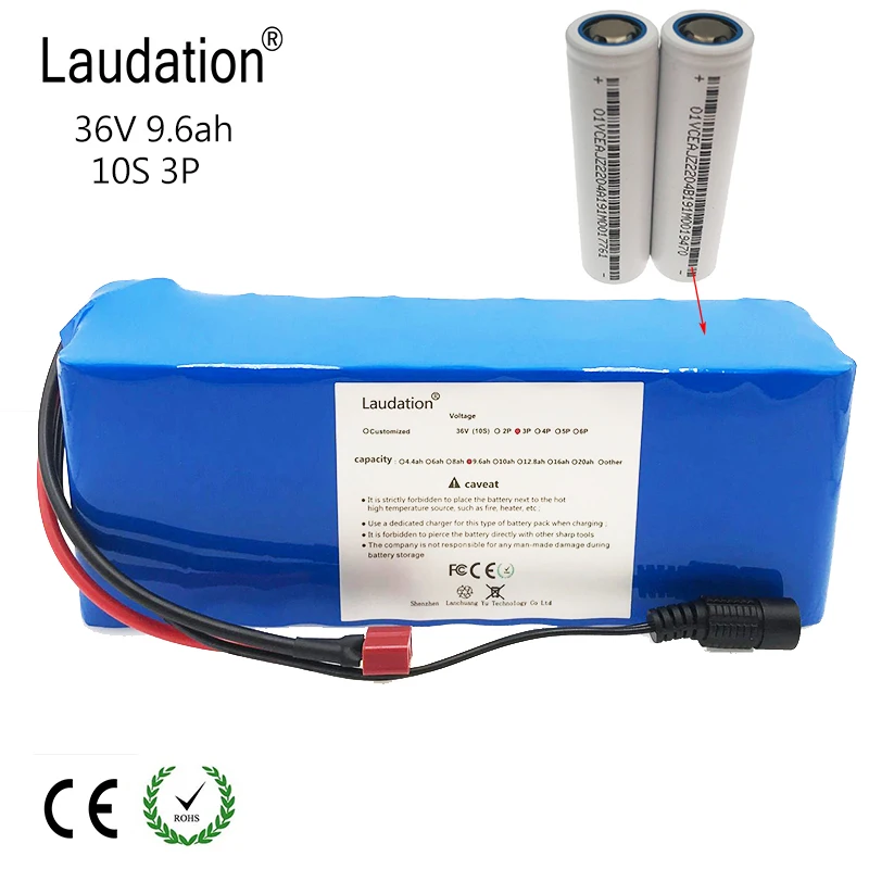 Laudation 36V 10ah 500W высокой мощности и емкости 36V 9.6ah 18650 литий-ионный аккумулятор для мотоцикла Электрический автомобильный велосипед Скутер с BMS