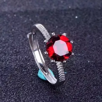 

100% Fidelity Natural garnet Ring 925 sterling silver Natural 8*8mm red gemstone Ring simple fine Jewelry for women party