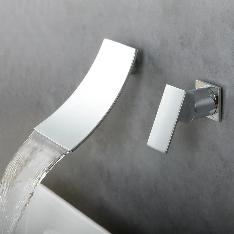 Wall Mounted Brass Waterfall Faucet Basin Mixer Bathroom Taps Rubinetti Bagno Cascata Torneira Para Banheiro