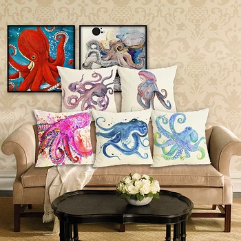 

New Home Decor Pillowcase octopus Cushion Cover Linen Cushion Case Chair Sofa Home Decor Throw Pillow Cover 45x45cm