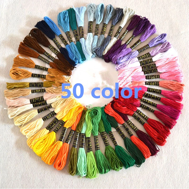 

50PCS Mix Colors Cross Stitch Cotton Sewing Skeins Embroidery Thread Floss Kit DIY Sewing Tools Length 8M