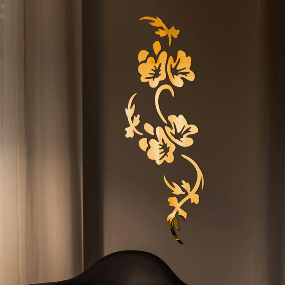 3D цветы дизайн акриловая Зеркальная Наклейка на стену спальня гостиная крыльцо декоративные обои наклейка для домашнего офиса украшение бара