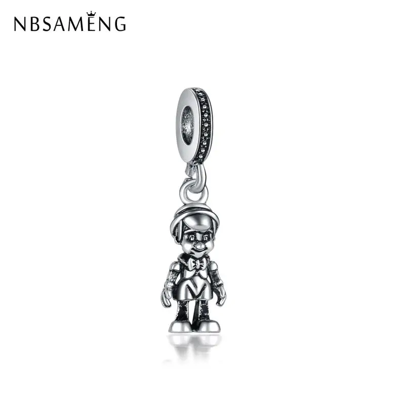 

Free Shipping Silver Plated Beads Charm Pinocchio Hanging Charms Fit Original Pandora Bracelets Women DIY Jewelry Making