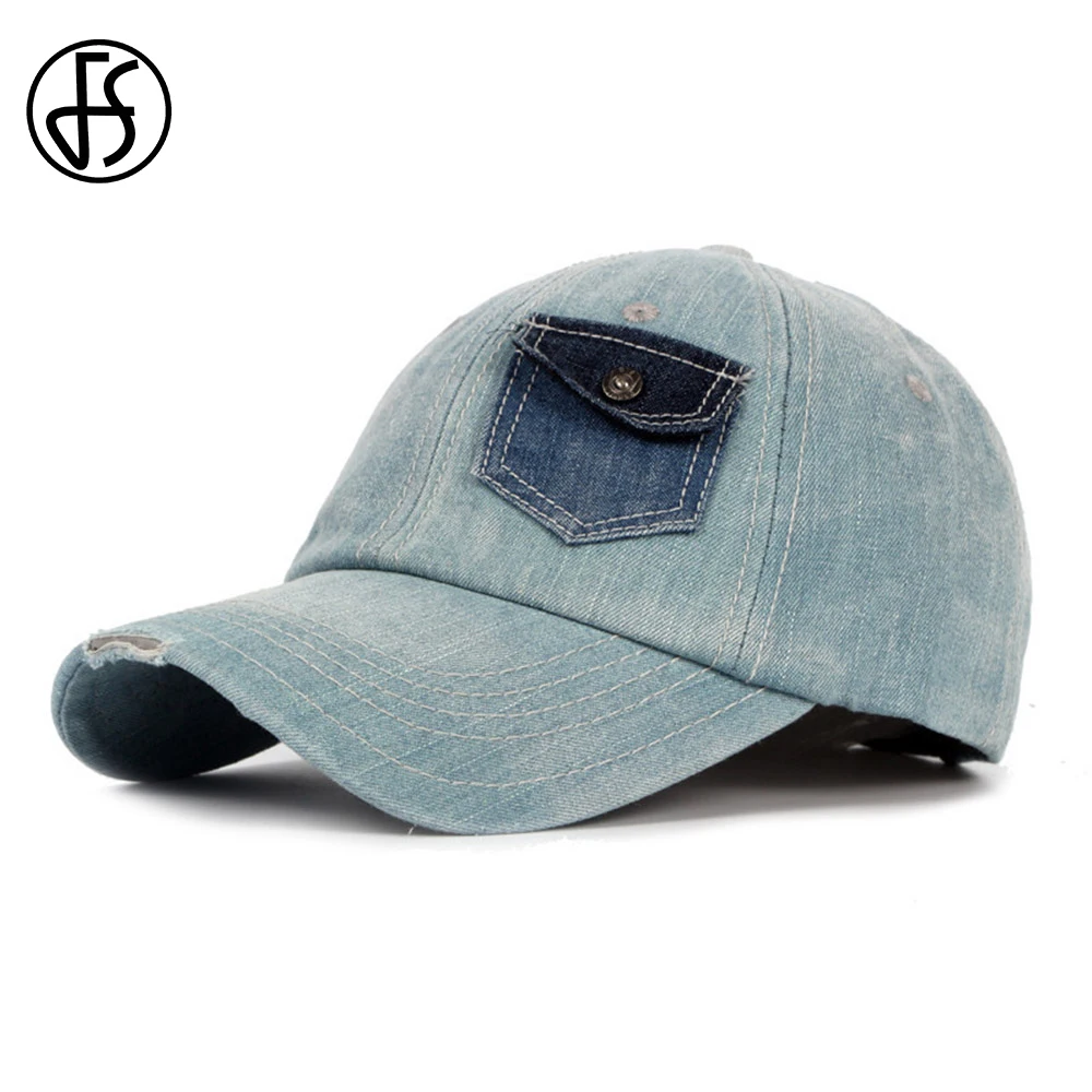 

FS Summer Denim Cap Fake Pocket Men Women Baseball Hats Full Caps Slipknot Casual Streetwear Gorros Hombre Blue Flexfit Dad Hats