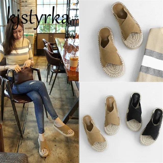 Kjstyrka Woman Fisherman Beach Flip Flops Summer Slip-on Resistant women slippers Moderm Slippers Platform Sandals Slides