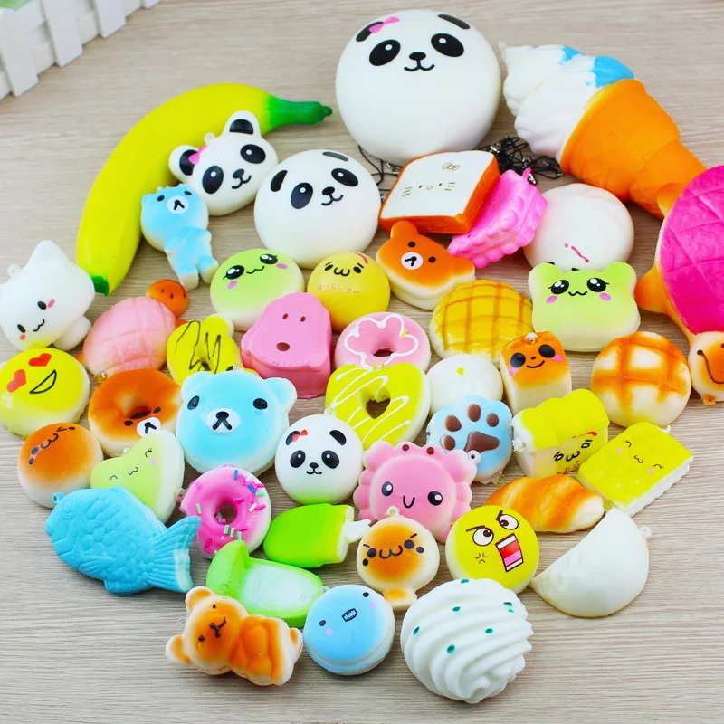 

30 Pcs/Pack Squishy Toy Slow Rising Bread Cake Cream Bun Pendant Donut Charm Antistress Stretchy Squeeze Toy Cream Random Styles