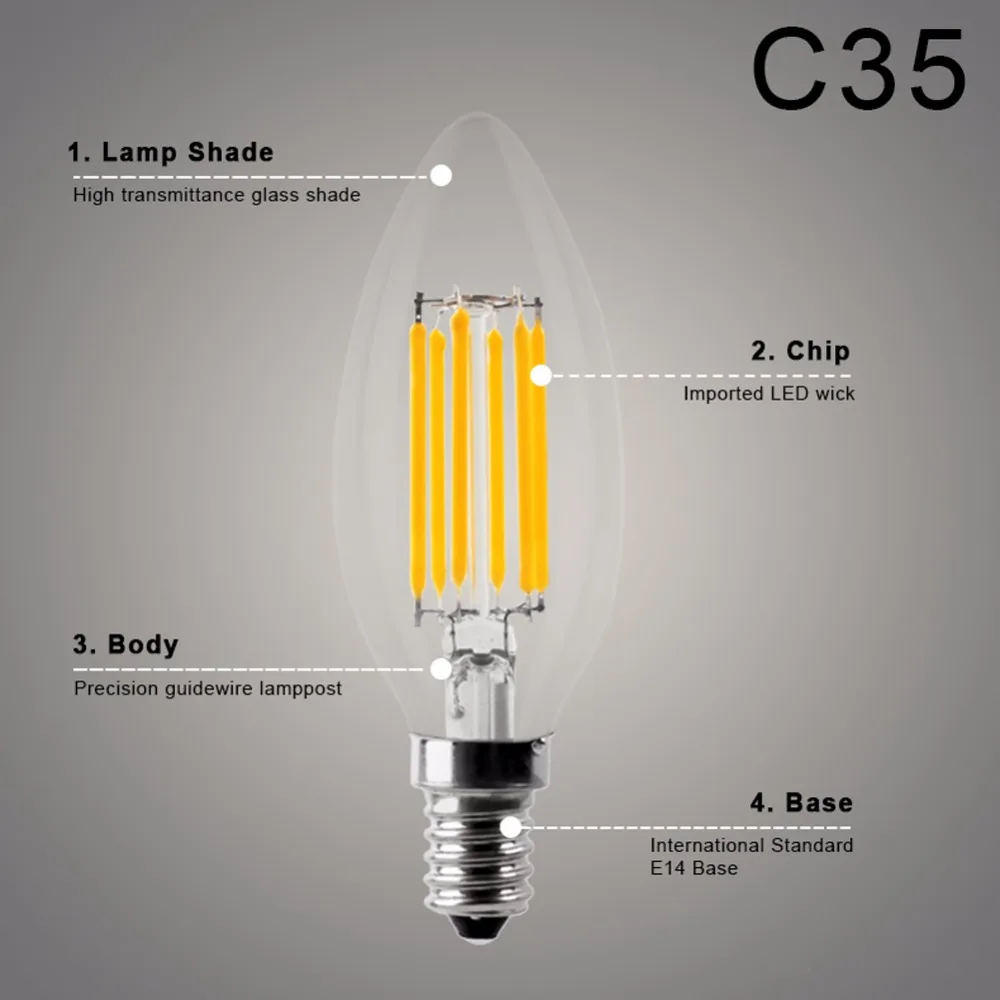 4 пачки локоны волос светодиодный лампы в форме свечи E14 E27 Винтаж C35 лампочка типа