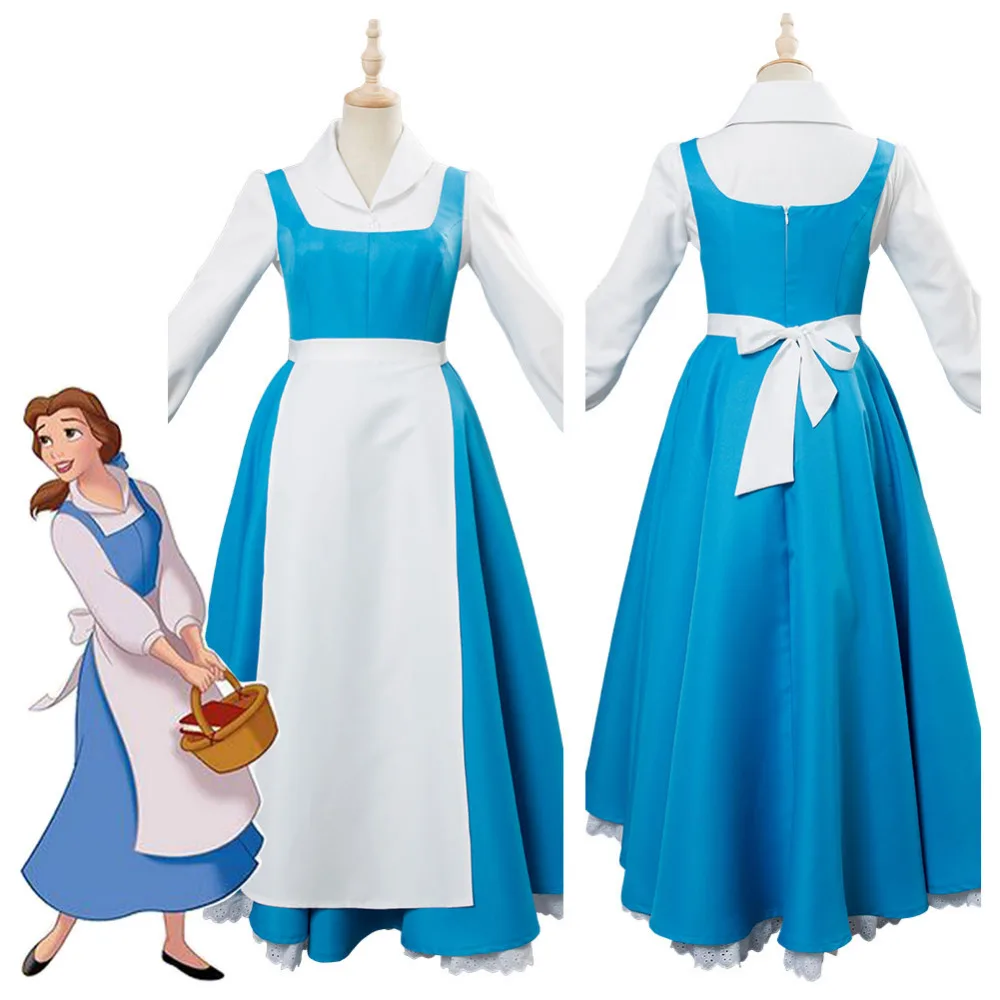 Beauty and The Beast Princess Belle Blue Maid Dress Cosplay Costume