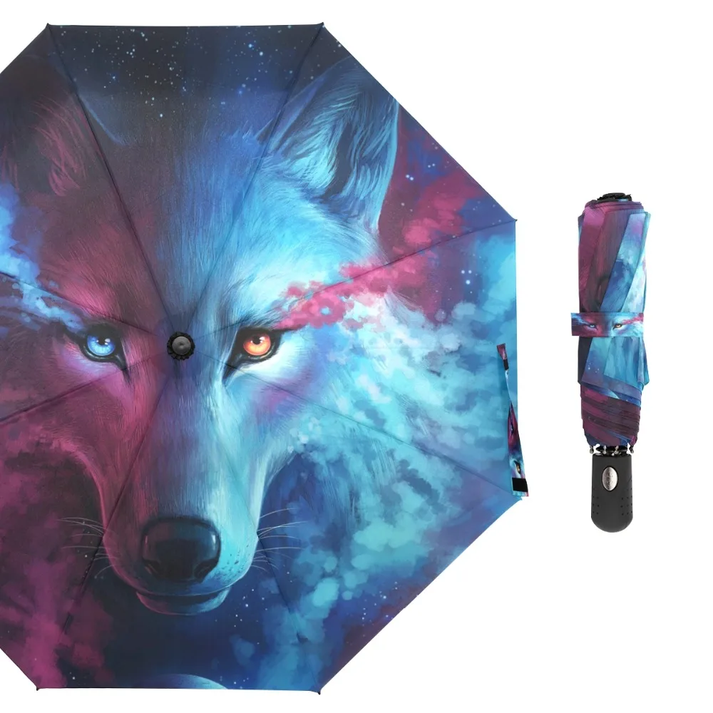 

Susino Blue Wolf Windproof Umbrellas Fully-automatic Open Pongee Compact Auto Open CLose Three-folding Umbrella