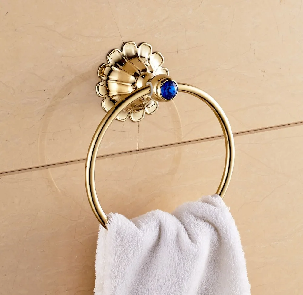 Freeshipping Golden Polish Bath Towel Ring Flower Carved Bathroom Towel