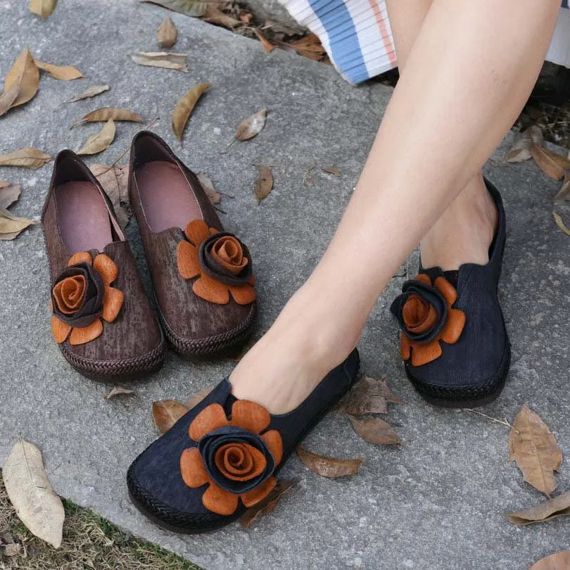 

women 2018 genuine leather flat heel slip on boat shoes parkside spadrilles moccasins flower handmade loafers sapatilha creepers
