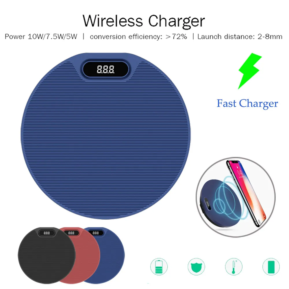 

Digital Display Fast Wireless Charger Rapid Charging Stand Pad for iPhone X/8 Portable 10W+7.5W durable practical QI-standard