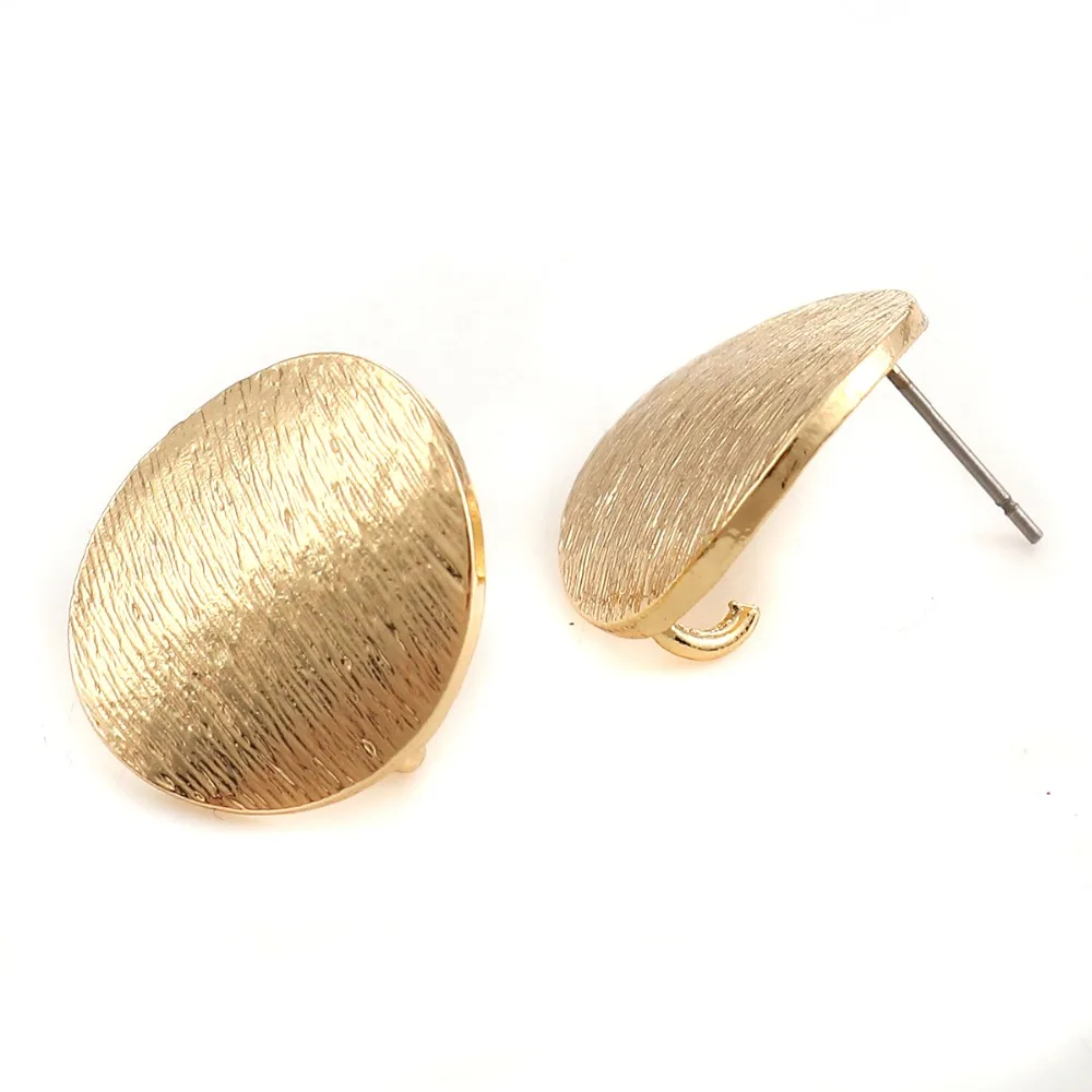 

DoreenBeads Zinc Based Alloy Ear Post Stud Earrings Findings Round Oval Style Gold W/ Open Loop Jewelry DIY Charns, 10 PCs
