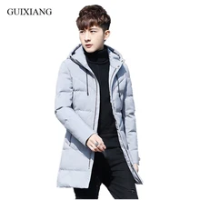 Мужская Изысканная теплая хлопковая стеганая одежда высокого качества модная повседневная на молнии мужская Тонкая с капюшоном однотонная парка пальто Размер M-3XL