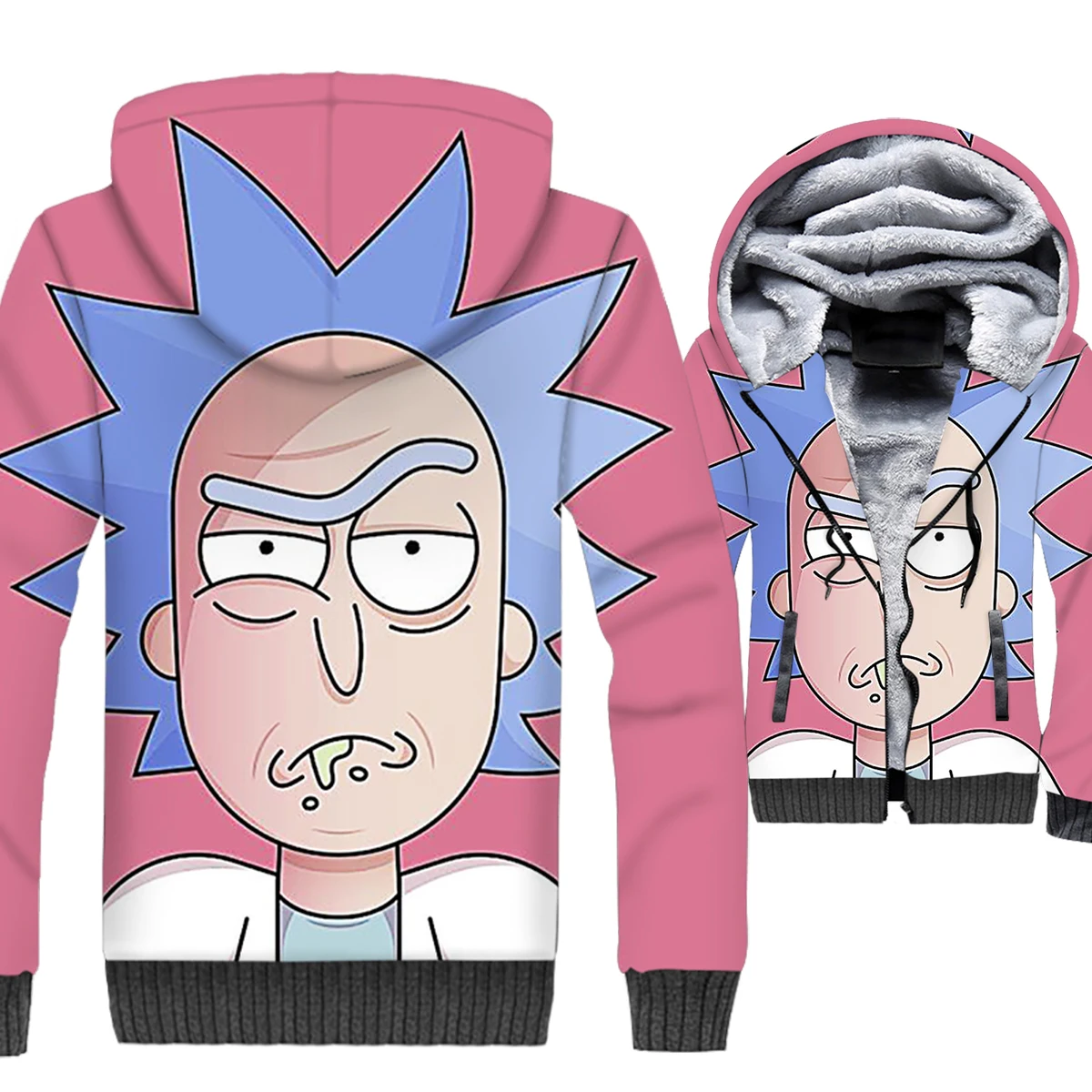 

Rick and Morty 3D Print Hoodie Men Funny Hooded Sweatshirt Mens 2018 Winter Thick Fleece Warm Zip up Coat Anime Harajuku Jacket