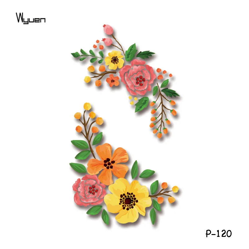 

Wyuen Flower Temporary Tattoos for Women Hand Tattoo Sticker Fashion Body Art Waterproof Arm Fake Tatoo Paper 9.8X6cm P-063