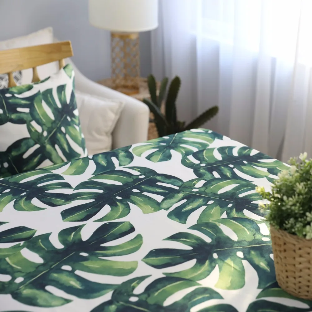  Green Leaves Rectangular Tablecloths Polyester Cotton Waterproof Table Cover Modern Brand Green Lea