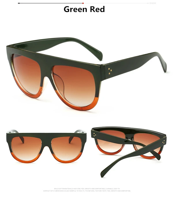 Flat Top негабаритных Для женщин солнцезащитные очки ретро щит Форма Luxy бренд дизайн большой кадр заклепки оттенки солнцезащитные очки Для женщин UV400 очки - Цвет линз: Green Red