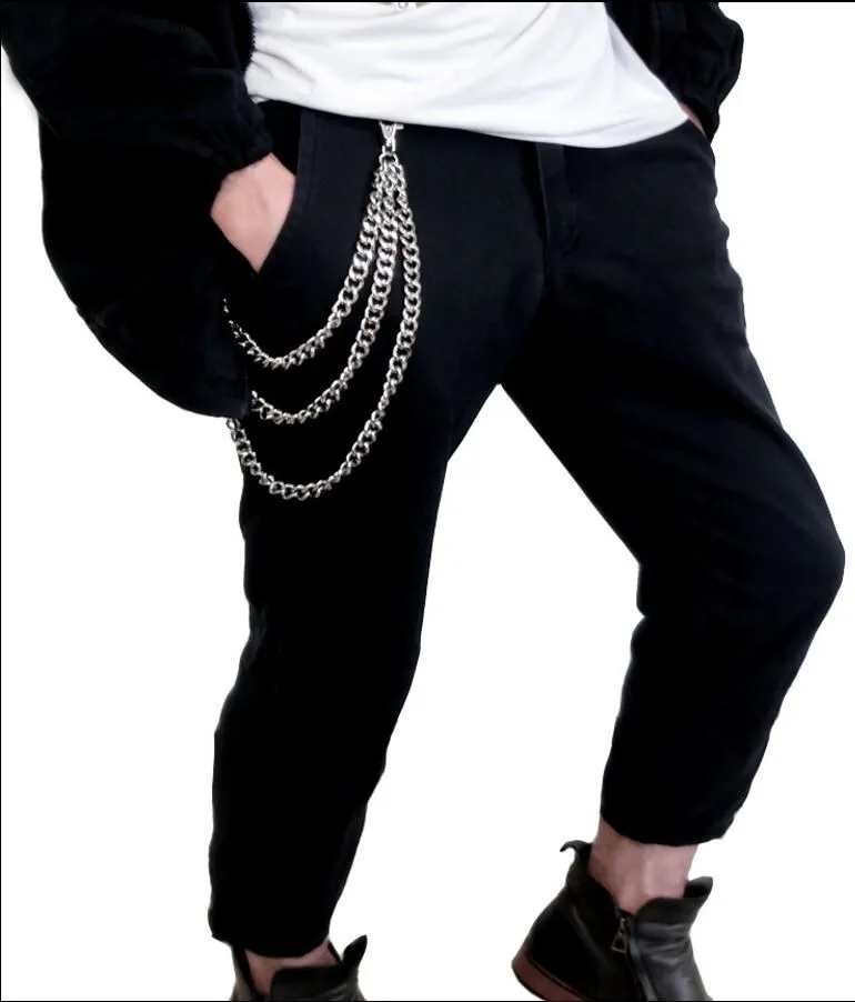 

Three Strands Metal Wallet Chain Silver 3Layer Rock Punk Hook Biker Trousers Pant Waist Link Belt key chain Fshion Men Jewelry