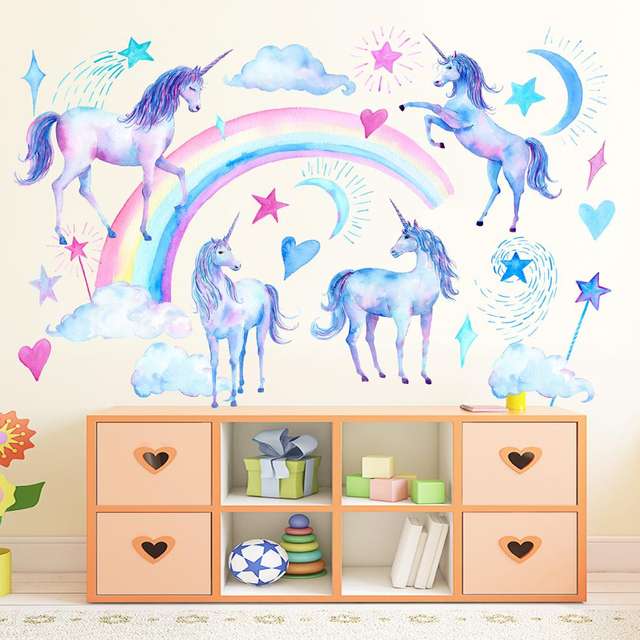 Unicorn wall stickers for bedroom living room decorative wall decals for kids