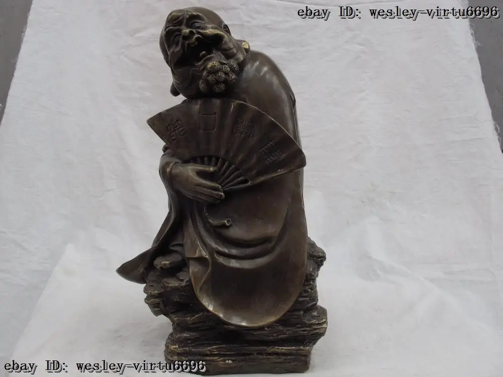 

13 Chinese Folk Temple Copper Bronze happy Maitreya Rohan Monk Buddha Statue