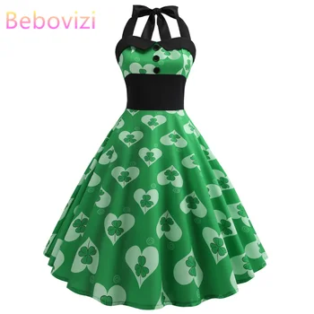 

Bebovizi 2019 Summer Women Leaf Flower Print Green Dresses Spaghetti Strap Plus Size Evening Vintage Casual Elegant Party Dress