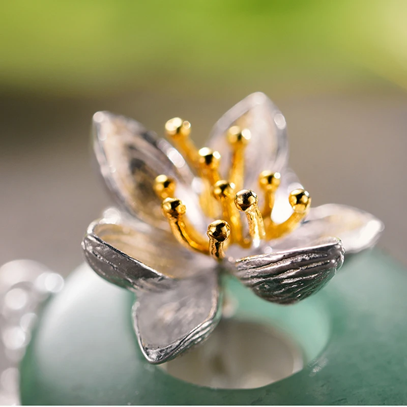 Lotus Fun Real 925 Sterling Silver Natural Stones Creative Handmade Fine Jewelry Lotus Whispers Bracelet for Women Brincos