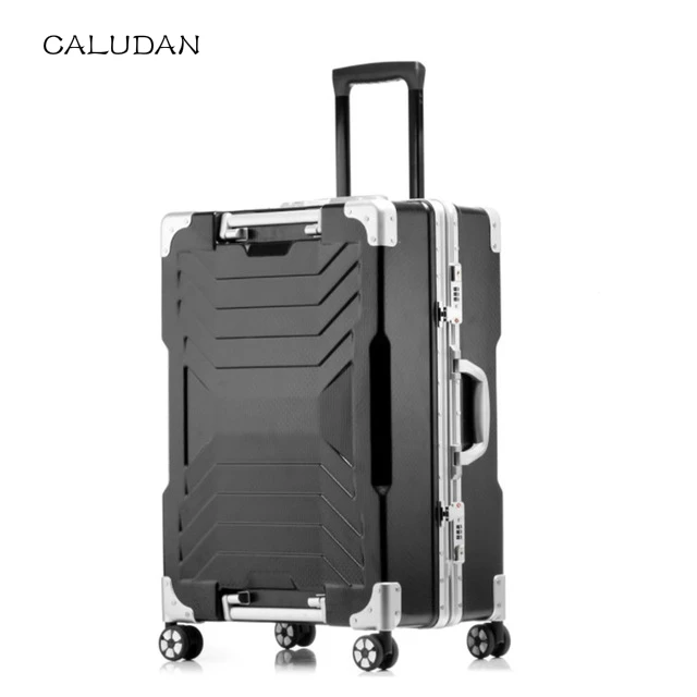 CALUDAN 2" 24" 2" дюймов Спиннер жесткий Дорожный чемодан kinder koffer алюминиевая рама тележка багаж на колесах - Цвет: Черный