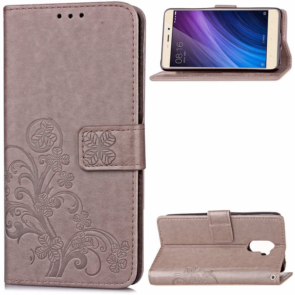 

RNLCW Luxury PU Leather Smartphone Cover Wallet Funda Lucky Clover Pattern Flip Phone Case for Xiaomi Redmi 4 Standard Version