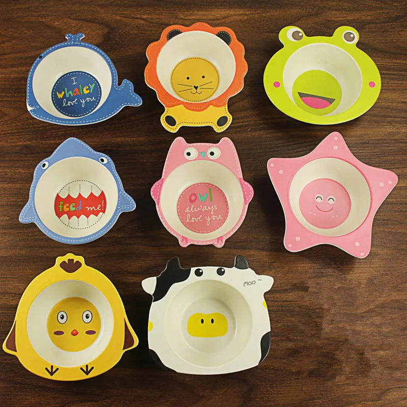 

Bamboo Fiber Cartoon Baby Bowl Children's Dishes Natural Baby Feeding Bowl Children's Dinnerware Cartoon Dinner Tableware