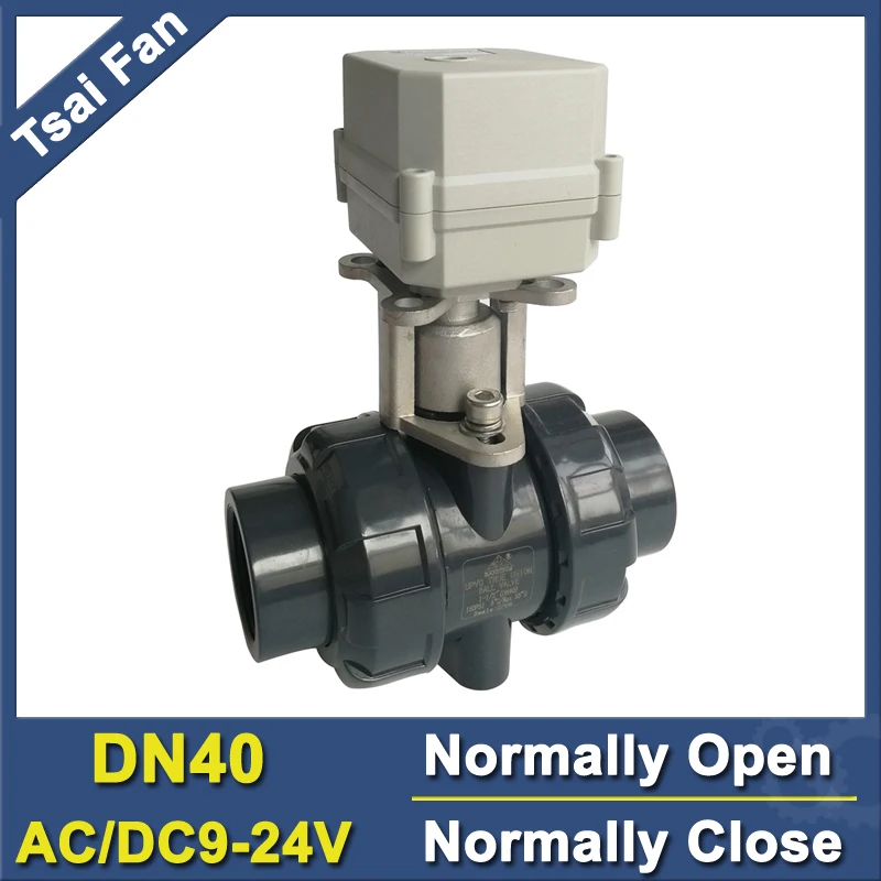 10NM Normally Open/Closed Valve 2 Way PVC DN40 BSP/NPT 11/2'' AC/DC9V 24V Motorized Ball Valve