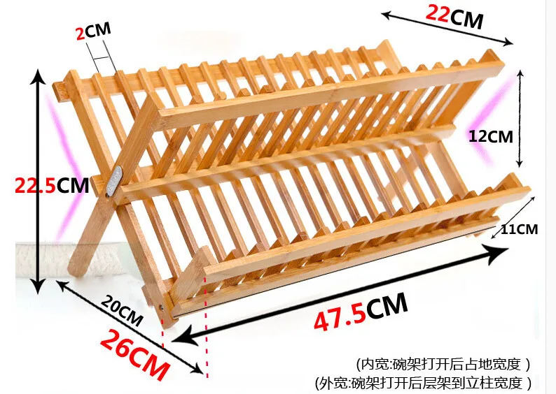 LSJ бамбуковая Складная Сушилка для посуды, двухслойная посуда, сушилка для кухонной посуды, кухонные инструменты, аксессуары