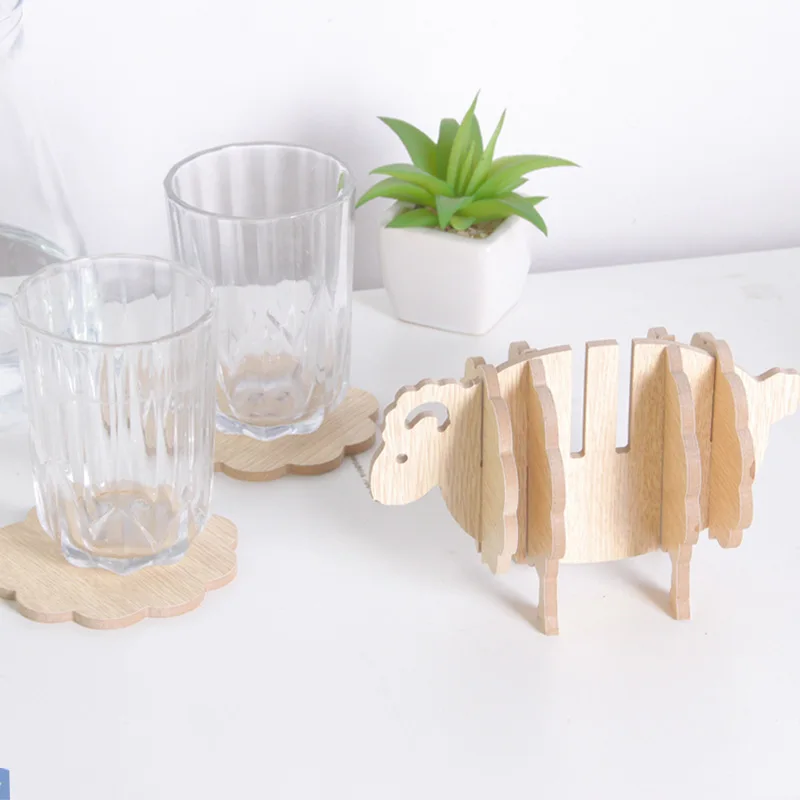 

6pcs/set Table Cup Mat MDF Coasters Creative Place Mat Office Supplies Coffee Cup Mat Home Decor DIY Handmade Sheep Shape Gift