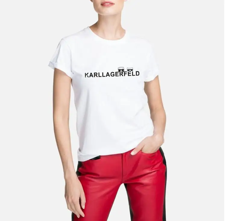 2019 Лето Карл модная футболка для женщин повседневные белые топы Футболка женская футболка Карл Лагерфельд принт футболка женская