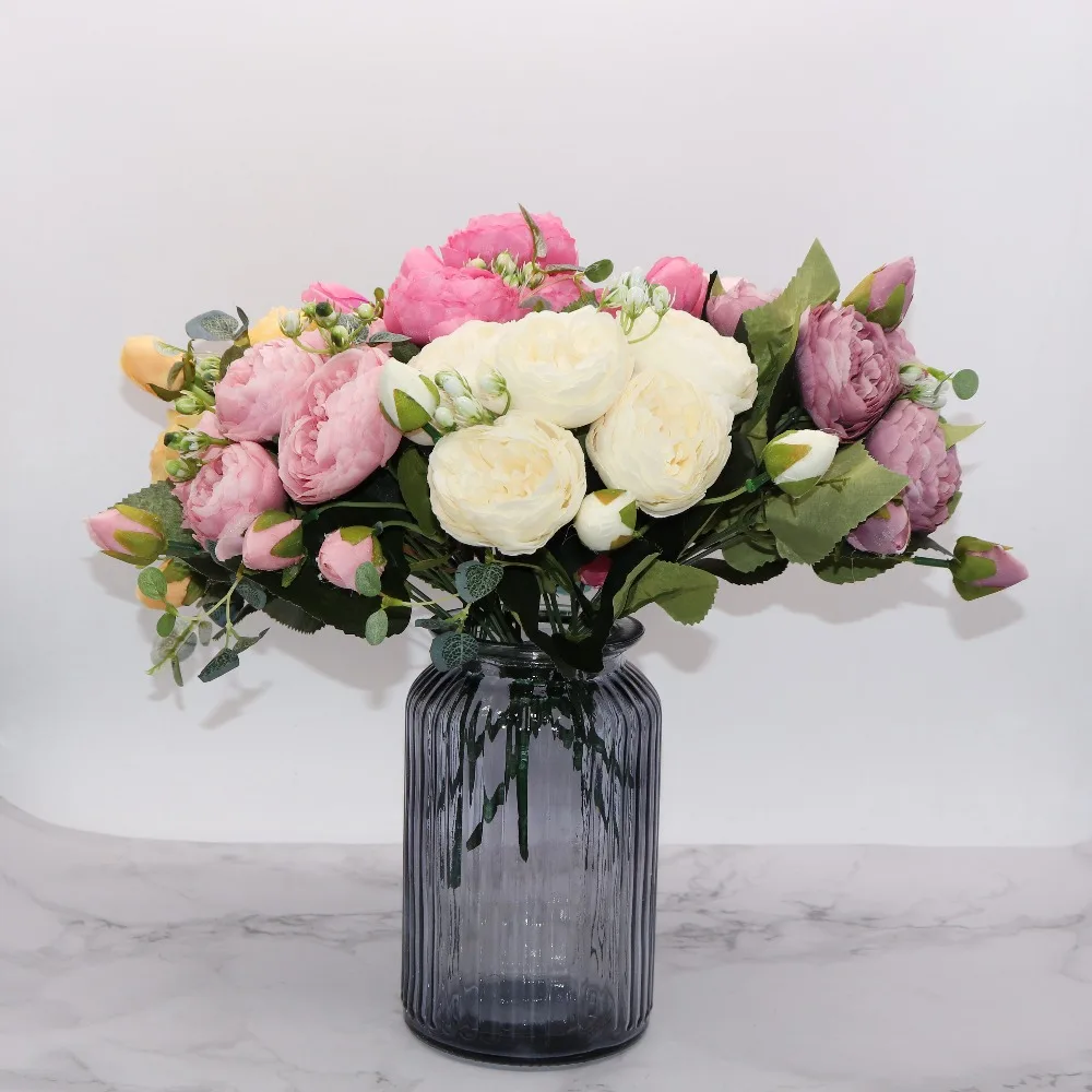 Красивые розы пионы искусственные шелковые цветы маленький букет Флорес домашние вечерние Весенние Свадебные украшения поддельные цветы