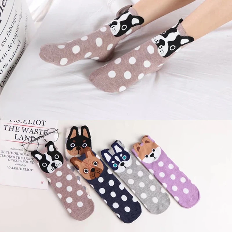Мультфильм Для женщин носки 3D милые животные Носки для собак с принтом в горошек Хлопковые женские носки Повседневное забавные дамские