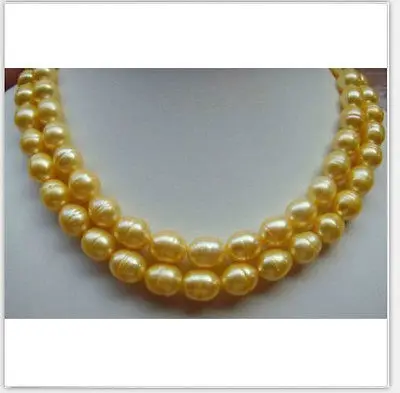 

HOT## Wholesale FREE SHIPPING double strands elegant 12-13mm south sea gold pearl necklace 18inch 19