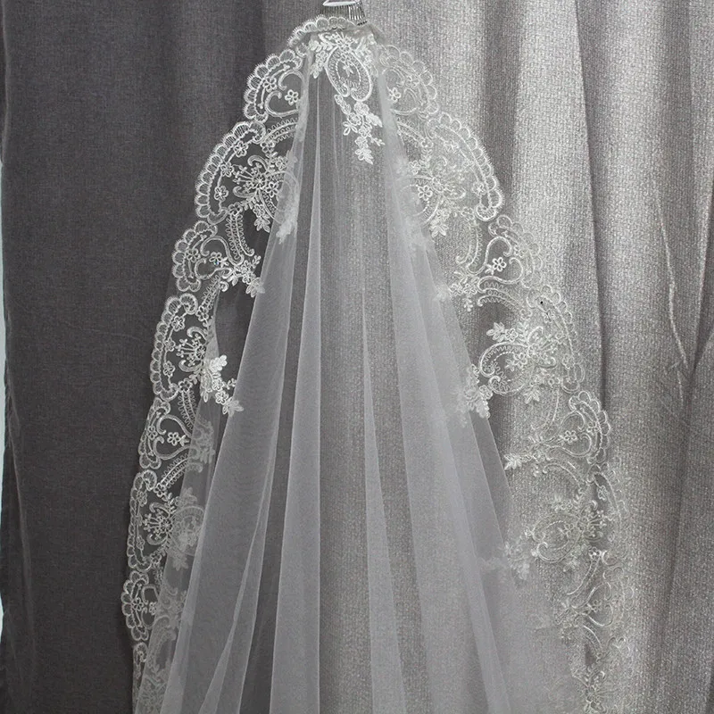 Однослойная прямоугольная скатерть с цветами вуаль для невесты Свадебные аксессуары белые слоновая кость Длинные Свадебные вуали