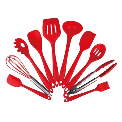 ZIQICA 10 шт. набор силиконовой посуды антипригарный набор силиконовой посуды зеленые кухонные инструменты ложка-Лопатка набор - Цвет: Red