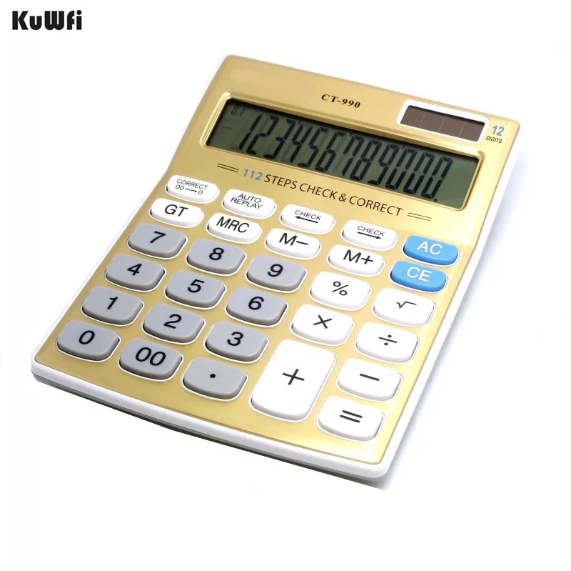 

Potable Tinhofire Gold Color Charm Design 12 digits Office computer Solar Calculator With 29 Buttons