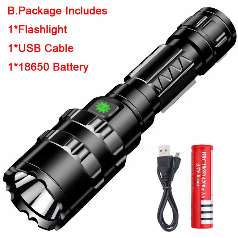 Тактический флэш-светильник светодиодный USB Перезаряжаемый 6000лм XM-L L2 флэш-светильник фонарь 18650 фонарь Водонепроницаемый 5 режимов походный светильник - Испускаемый цвет: B