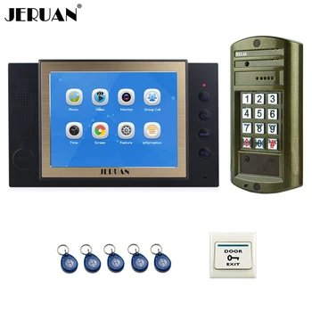 

JERUAN NEW 8 inch Color LCD Video Door Phone Record Intercom System kit Metal panel Waterproof Password HD Mini Camera 8GB Card