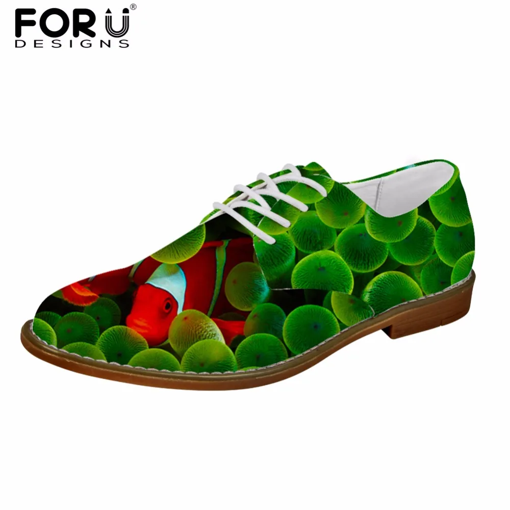 FORUDESIGNS/мужские туфли оксфорды с 3D милым животным принтом в виде рыбы Сезон весна