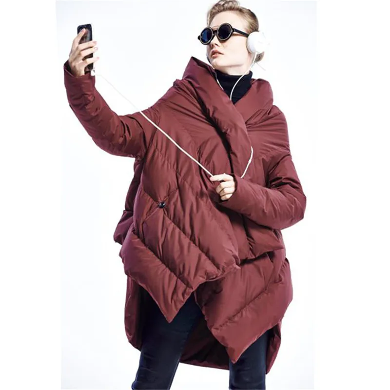 Asymétrique Canard Manteau Taille Lâche Mode Long Chaud bourgogne Blanc Noir Parkas Outwear Sf1070 Femmes Grande De Hiver Duvet Femme Veste vnqFI886
