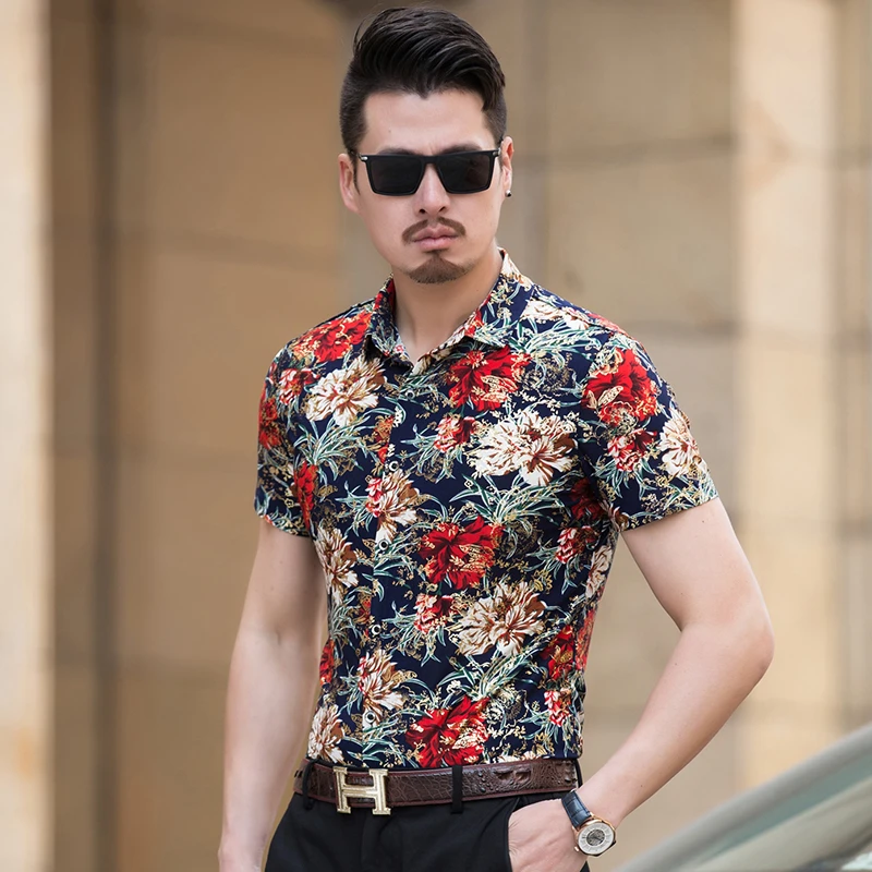 camisa de moda para hombres camisa delgada de corta Floral ropa Mes tendencia Plus M 7XL Casual flor Camisas masculinas Camisas|Camisas informales| - AliExpress