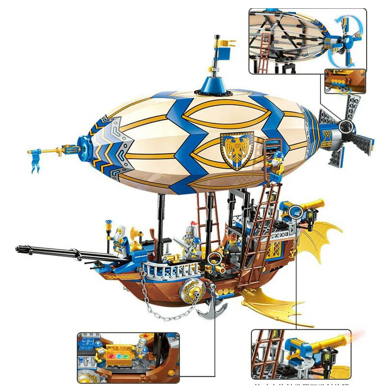 

Building Block War of Glory Castle Knights Sliver Hawk Balloon Ship 5 Figures 669pcs Educational Bricks Toy Boy Gift Legoe