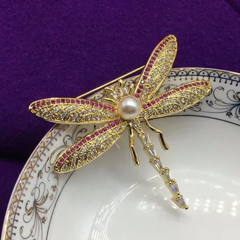 

Delicate micro-inlaid zircon enamel brooch pin design mini cubic zirconia CZ micro libellule insectes brooch pin